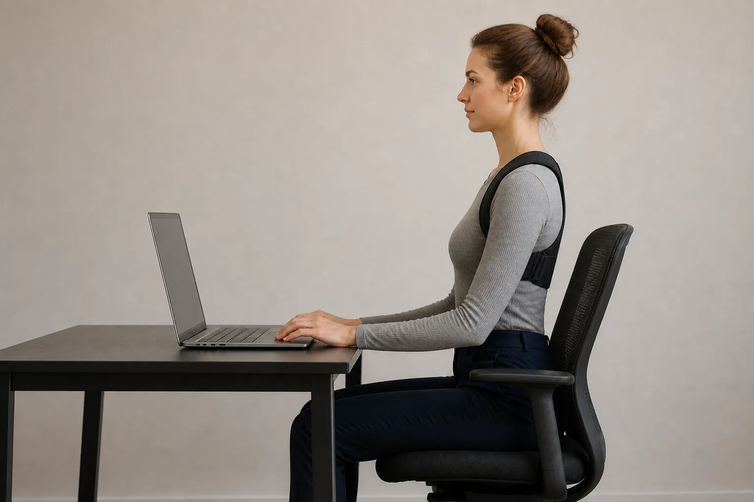 Persona con postura erguida al computador